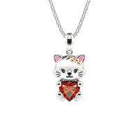 Cute Cartoon Cat Necklace Fashion Jewelry For Women Girls Dainty Collar Chain With Large Red Zircon Pendant Elegant Animal Charm (Silver, 3x2cm)