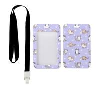 Cute Cartoon Cat Print Card Holder with Black Lanyard, Security Badge Holder, Vertical Name Badges Protector for School, Vertical ID Cards Protector for Worker, Teacher Stuff Nurse Essentials Work