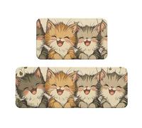 Cute Cartoon Cat Rug Cushioned Kitchen Rugs Sets Of 2 Comfort Standing Mat For Home Decor Sink,Kitchen Mats For Floor Non Slip Washable ，Laundr 17"X47"+17"X30"