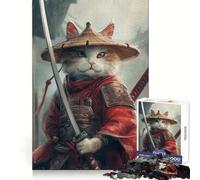Cute Cartoon Cat Samurai 1000 Piece Jigsaws for Adults Puzzle Decompress Tight Joint Fun Challenge Art Decor (38x52cm)