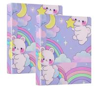 Cute Cartoon Cat Star Purple Peach 1.5" School Binder 3-Ringing with Interior Pockets 1/2 Pack Office Binder 200 Sheets
