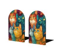 Cute Cartoon Cats Bookends For Shelves 2 Pcs Wooden Book Stopper Organizer For Home Office Libraries
