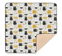 Cute Cartoon Cats Silhouette Yellow Black Soft Foam Baby Play Mat for Floor Waterproof Tummy Time & Crawling Mat for Baby Toddler Infant, 50'' x 50''