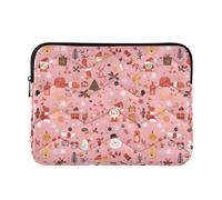 Cute Cartoon Character and Christmas Elements Pink 13-14 Inch Laptop Sleeves Classical Computer Sleeve with Zipper for Business Journey Work