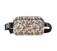 Cute Cartoon Character and Christmas Elements Pink Men Women Fashionable Crossbody Bag Waist Packs for Travel Gym Work, Christmas Holly Leaves, One Size