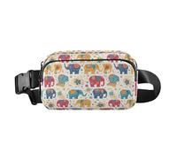 Cute Cartoon Character and Christmas Elements Pink Men Women Fashionable Crossbody Bag Waist Packs for Travel Gym Work, Colorful Elephants Decorated Mandala, One Size