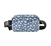 Cute Cartoon Character and Christmas Elements Pink Men Women Fashionable Crossbody Bag Waist Packs for Travel Gym Work, Cats with Cute Clouds Pattern with Blue Sky, One Size