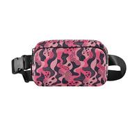 Cute Cartoon Character and Christmas Elements Pink Women Men Cute Fanny Pack Waist Bag for Workout Running Hiking, Black Polka Dots on Pink Background, One Size