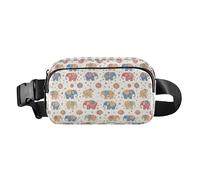 Cute Cartoon Character and Christmas Elements Pink Women Men Cute Fanny Pack Waist Bag for Workout Running Hiking, Colorful Elephants Decorated Mandala, One Size
