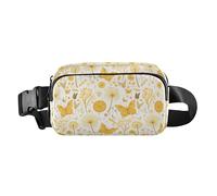 Cute Cartoon Character and Christmas Elements Pink Women Men Cute Fanny Pack Waist Bag for Workout Running Hiking, Butterflies Dandelions Pattern Butterflies Gold, One Size