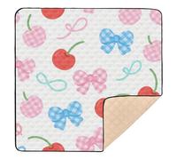 Cute Cartoon Cherry Bow Soft Padded Thick Play mat for Baby for Indoor Outdoor Cozy Breathable Foldable Tummy Time Activity Mat for Babies Infants Toddlers, 50'' x 50''