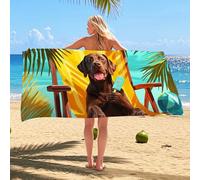 Cute Cartoon Chocolate Labrador Beach Towel Brown Dog Character Microfiber Quick Dry Sand Free Lightweight Travel Blanket, Pool Picnic Essentials 70x35 Inch