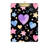 Cute Cartoon Colorful Stars Acrylic clipboards Kids Standard Letter A4 Size Standard Hole for Classroom Supplies for Teachers Elementary Gold 12x9in Tabla para escribir