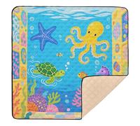 Cute Cartoon Colorful Turtle and Animal sea Cute Foldable Baby Play mat Foldable for Floor 1-Piecing Foldable Kicking Mat for Baby Kids Toddlers Infants, 50'' x 50''alfombras para jugar