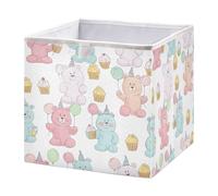 Cute Cartoon Colour Bears Cube Storage Bins ,Large Clothes Organizer Box, Collapsible Fabric Storage Baskets, for Bedroom, Living Room, Study Room, 11.02×11.02×11.02 inch