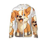 Cute Cartoon Corgi Puppy Dog Sun Protection Hoodie Jacket Full Zip Upf 50+ Long Sleeve Sun Shirt With Pocket Outdoor, Black, XXL