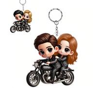 Cute Cartoon Couple Motorcycle Personalized Acrylic Keychain, Personalised Name Motorbike Keyring, Custom Acrylic Keychain, for Husbands, Wives, Boyfriends and Girlfriends