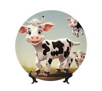 Cute Cartoon Cow Ceramic Decorative Plates Bone China Decorative Plate With Display Stand Handmade Ceramic Ornament Personality Porcelain Dinner Plate Crafts For Home Office Wall Decoration 25cm