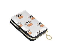 Cute Cartoon Cow Faces White Women Wallet Leather Card Holder Wallets RFID Blocking Colored Zipper Travel Wallet with Key Ring