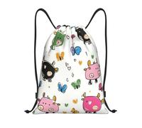 Cute Cartoon Cows Pattern With Butterflies Sport Sack Drawstring Bag Unisex Lightweight Gym Bag For Swim Women Men 36X42Cm