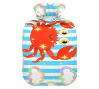 Cute Cartoon Crab Striped Travel hot Water Bottle with Soft Cover, 1L hotwater Bag for Menstrual Cramps, Menstrual Cramps