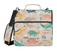 Cute Cartoon Crocodile Alligator 3 Rings Zipper Shoulder Strap Multiple Pockets Document Organizer for Middle Student