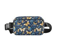 Cute Cartoon Crocodile Alligator Large Capacity Fanny Pack Waist Bag with Adjustable Strap for Shopping Sports Work, Blue and Yellow Butterflies, One Size