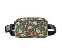 Cute Cartoon Crocodile Alligator Women Men Teenagers Fashion Fanny Pack Waist Bag for Travel Running Hiking, Christmas Pattern with Pink Flamingo, One Size