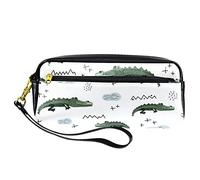 Cute Cartoon Crocodile Pattern Pencil Case Pen Bag Pouch PU Leather Stationery Pouch with Zipper for Boys Girls School & Office Supplies