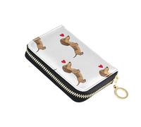 Cute Cartoon Dachshunds Heart White Womens Wallet Zip Around Credit Card Wallets RFID Blocking Small Mens Wallet with Coin Pocket