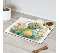 Cute Cartoon Dinosaur Pet Feeding Mat for Cat Dog Water Bowl Food Mats Pet Feeding Mats Absorbent Nti-Slip Contain Spills Protects Floors Placemat 40.6 x 60.9 cm