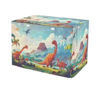 Cute Cartoon Dinosaur Water-Resistant Dog Crate Covers Roll-up Side Panels Pet Cage Cover with Openings Large