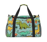 Cute Cartoon Dinosaurs Print Travel Duffel Bag for Men & Women, Foldable Travel Bags and Spacious Weekender Tote Bag for Storage Toiletry Luggage Personal Item, Black, L