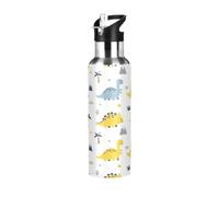 Cute Cartoon Dinosaurs Yellow Stainless Steel Vacuum Insulated Water Bottle 32 Oz Leakproof Water Bottles, BPA-Free Sport Water Bottle Insulated