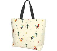 Cute Cartoon Dodo Bird Coconut Tree Tote Bag Large Casual Women Shoulder Handbags Reusable Grocery Bags for Work Shopping Travel Beach