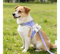 Cute Cartoon Dog Chest Strap Leash, Dog Harness and Leash Set, Dog Harness Breathable Poly-Cotton Mesh Breathable Mesh, Adjustable Vest with Bow (Blue, S)