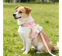 Cute Cartoon Dog Chest Strap Leash, Dog Harness and Leash Set, Dog Harness Breathable Poly-Cotton Mesh Breathable Mesh, Adjustable Vest with Bow (Pink, M)