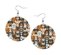 Cute Cartoon Dog Earrings Puppy Corgi Cute Dog Round Shape Leather Earring Lightweight Dangle Women Girls Jewelry Perfect For Everyday Wear