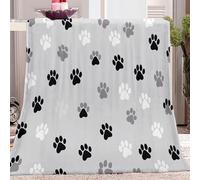 Cute Cartoon Dog Paw Print Print Throw Blanket - Thermal Faux Fur Fleece Blankets 150 x 200 cm (59" x 79") for Bed Settee Couch Grey Warm Cosy Cuddly Throws for Christmas Home Living Room Decoration