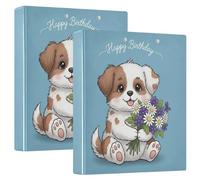 Cute Cartoon Dogs Birthday 3 Ring Binders 1.5 Inch Hold 200 Sheets Cute Notebook Folders Floral Round Ring Presentation Binder, 12.4x10.63x2.36inch, 1 Pack