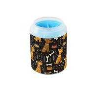 Cute Cartoon Dogs Playful Yellow Black Portable Paw Cleaning Cup with Silicone Brush Soft Feet Grooming Supplies Gently Cleans Paws After Walks