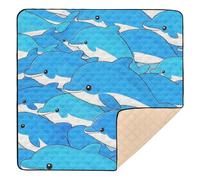 Cute Cartoon Dolphin Soft Padded Baby Gym & Activity Mat for Indoor Outdoor Non-Toxic Activity Entertainment Mat for Babies Infants Toddlers, 50'' x 50''
