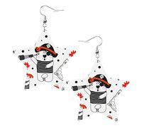 Cute Cartoon Doodle Bear Pirate And Red Sun Star Shape Shaped Leather Earrings Women Girls Simple Dangle Earrings Gifts for Her