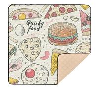 Cute Cartoon Doodle Pizza Soft Thick Baby Playmat for Floor Water Resistant Activity Entertainment Mat for Babies Infants Toddlers, 50'' x 50''