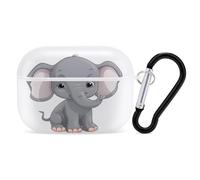 Cute Cartoon Elephant AirPods Pro 2 Case Cover, Shockproof Hard Shell Protective Case for Women Men, Compatible with Airpod Pro Case 2nd/1st Generation with Keychain-White