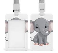 Cute Cartoon Elephant Badge Holder Hard Plastic Card Case Protector Pouch Name Key Card Holder Case for Office ID Credit Cards and Proximity Key Cards