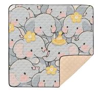 Cute Cartoon Elephant Grey Large Sturdy Baby Kick Crawling Mat for Floor Water Resistant Foldable Playroom Activity Mat for Baby Toddler Infant, 50'' x 50''