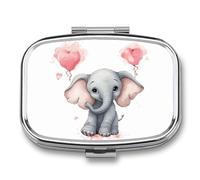 Cute Cartoon Elephant Pill Box 2 Compartment, Portable Pill Case with Mirror for Pocket Purse Travel, Mini Metal Medicine Organizer for Vitamins Fish Oil