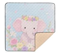Cute Cartoon Elephant Soft Thick Baby Activity Play Mat for Floor Cozy Breathable Travel Play Mat for Babies Infants Toddlers, 50'' x 50''