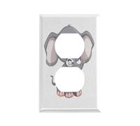 Cute Cartoon Elephant Switch Plate Durable Stainless Steel Electrical Outlet Covers Unbreakable Modern Edge Decorative Duplex Wall Plates for Bedroom Kitchen Home